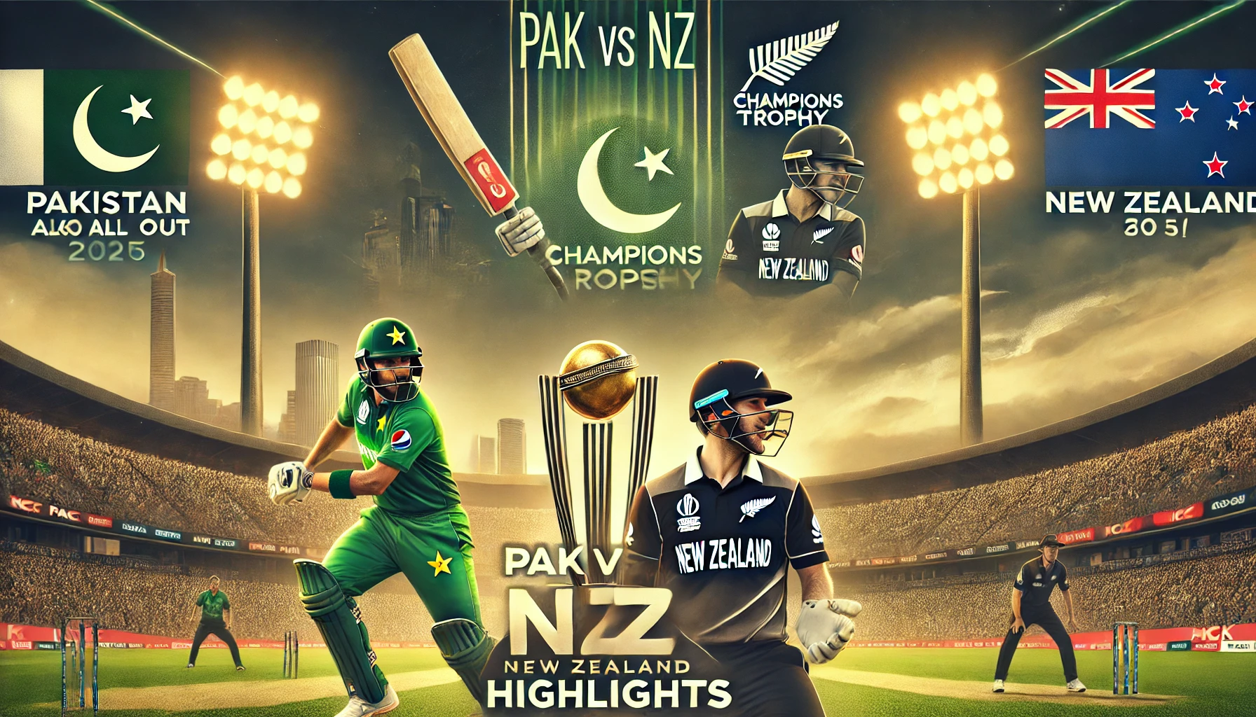 Pakistan vs New Zealand Champions Trophy 2025 match highlights and key moments.