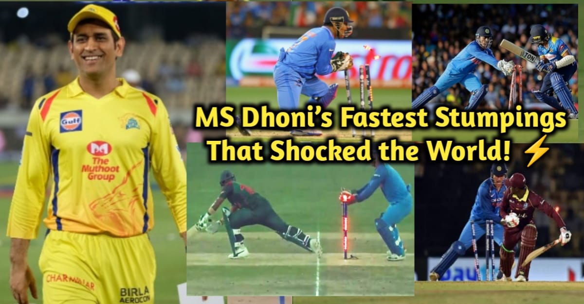 MS Dhoni's lightning-fast stumping moment in cricket, capturing his incredible reflexes and wicketkeeping skills.