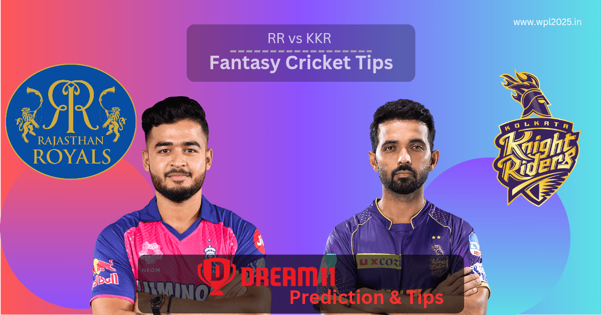 Visual representation of a fantasy cricket lineup for RR vs KKR.